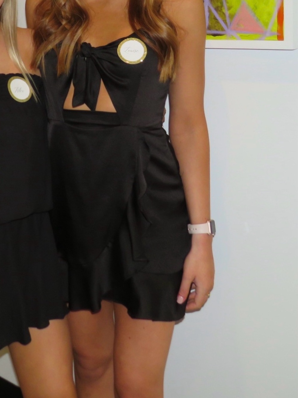 Cotton Candy Black Mini Dress with Front Tie and Cutout